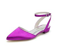 LRMYMHY Bequeme Damen-Hochzeitsschuhe aus Satin, Spitze Zehen, Knöchelriemen, Brautschuhe D'Orsay Pumps für Braut, Brautjungfer, Ball,Lila,42 EU