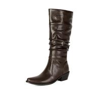 LRMYMHY Damen Cowgirl Boots Westernstiefel Herbst Winte Chunky Langschaft | Kniehohe Stiefel Aus Kunstleder Mit Weitem Schaft Blockabsatz Und Schnalle Für Alltag Western-Stiefel Klobig Lässiger Stil