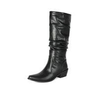 LRMYMHY Damen Cowgirl Boots Westernstiefel Herbst Winte Chunky Langschaft | Kniehohe Stiefel Aus Kunstleder Mit Weitem Schaft Blockabsatz Und Schnalle Für Alltag Western-Stiefel Klobig Lässiger Stil