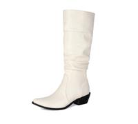 LRMYMHY Damen Cowgirl Boots Westernstiefel Herbst Winte Chunky Langschaft | Kniehohe Stiefel Aus Kunstleder Mit Weitem Schaft Blockabsatz Und Schnalle Für Alltag Western-Stiefel Klobig Lässiger Stil