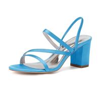 LRMYMHY Damen Hochzeit Sandalen mit Blockabsatz Offene Zehen Brautschuhe Knöchelriemchen Braut Absätze,Sky Blue,37 EU
