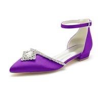 LRMYMHY Flache Damenschuhe Mit Knöchelriemen Elegante Spitze Zehenpartie Flache Schuhe Für Die Arbeit,Dark Purple,42 EU