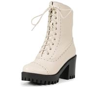 LRMYMHY Gothic Plateau Stiefeletten Damen Blockabsatz Biker Booties | PU-Leder Ankle Boots Mit Reißverschluss Herbst Winter Schnürstiefel Sexy High Heels Knöchel Schuhe Für Party