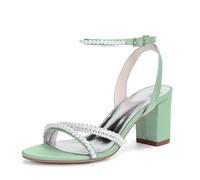 LRMYMHY Pearl Sandalen Damen mit Absatz Bequem Sandaletten Sommer Elegant Sommerschuhe Klassische Blockabsatz Schuhe,Sage Green,39 EU