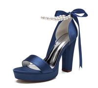 LRMYMHY Plateau-High-Heels Hochzeitsschuhe Für Braut Perlenbesetzte Absatzsandalen,Marine,41 EU