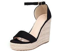 Lroey Reoly Damen Espadrille mit Absatz, Sandalen Offene Zeh Elegant Keilabsatz Abendschuhe mit Plateau Schnalle Knöchelriemchen, Gr 34-43