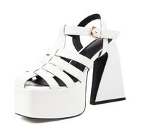 Lroey Reoly Damen Hohen Blockabsatz Gladiator-Sandalen mit Plateau Square Toe Party-Sandale Ls1288 Weiß Gr 37 Eu