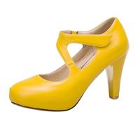 Lroey Reoly Damen Hohen Blockabsatz Mary Jane mit Plateau Runde Zehen Abendschuhe Dp1205 Gelb Gr 36 EU