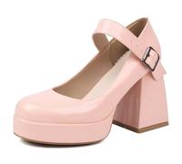Lroey Reoly Damen Hohen Blockabsatz Mary Jane mit Plateau Runde Zehen Abendschuhe Dp1282 Pink Gr 36 EU