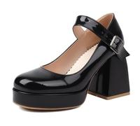 Lroey Reoly Damen Hohen Blockabsatz Mary Jane mit Plateau Runde Zehen Abendschuhe Dp1282 Schwarz Gr 46 EU