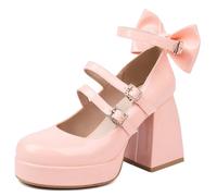 Lroey Reoly Damen Hohen Blockabsatz Mary Jane mit Plateau Runde Zehen Party Schuhe Dp1278 Pink Gr 37 EU