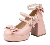 Lroey Reoly Damen Hohen Blockabsatz Mary Jane mit Plateau Runde Zehen Party Schuhe Dp1279 Pink Gr 37 EU