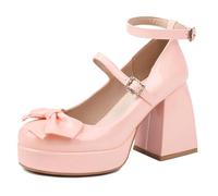 Lroey Reoly Damen Hohen Blockabsatz Mary Jane mit Plateau Runde Zehen Party Schuhe Dp1280 Pink Gr 34 EU