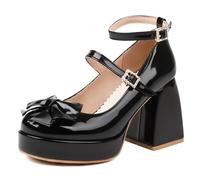 Lroey Reoly Damen Hohen Blockabsatz Mary Jane mit Plateau Runde Zehen Party Schuhe Dp1280 Schwarz Gr 36 EU