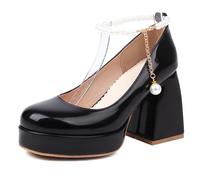 Lroey Reoly Damen Hohen Blockabsatz Mary Jane mit Plateau Runde Zehen Party Schuhe Dp1281 Schwarz Gr 37 EU