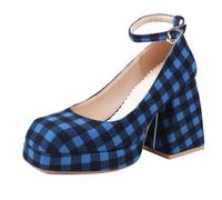 Lroey Reoly Damen Hohen Blockabsatz Mary Jane mit Plateau Square Toe Abendschuhe Dp1284 Blau Gr 37 EU