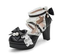 Lroey Reoly Damen Hohen Blockabsatz Sandalen mit Plateau Runde Zehen Kleid Sandale Ls1143 Schwarz Gr 43 Eu