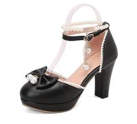 Lroey Reoly Damen Hohen Blockabsatz Sandalen mit Plateau Runde Zehen Kleid Sandale Ls1321 Schwarz Gr 43 Eu