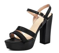 Lroey Reoly Damen Hohen Blockabsatz Sandalen mit Plateau Runde Zehen Kleid Sandale Ls1367 Schwarz Gr 43 Eu