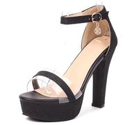 Lroey Reoly Damen Hohen Blockabsatz Sandalen mit Plateau Runde Zehen Party-Sandale Ls1208 Schwarz Gr 43 Eu