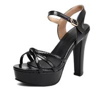 Lroey Reoly Damen Hohen Blockabsatz Sandalen mit Plateau Runde Zehen Party-Sandale Ls1324 Schwarz Gr 43 Eu
