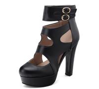 Lroey Reoly Damen Hohen Blockabsatz Sandalen mit Plateau Runde Zehen Party-Sandale Ls1376 Schwarz Gr 43 Eu