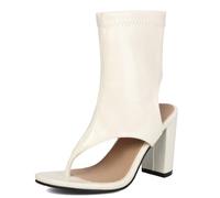 Lroey Reoly Damen Hohen Blockabsatz Sandalen Runde Zehen Party-Sandale Ls1328 Beige Gr 37 Eu