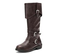 Lroey Reoly Damen Mitte Blockabsatz Hohe Stiefel Runde Zehen Daily Cx1011 Dark-Braun Gr 48 Eu