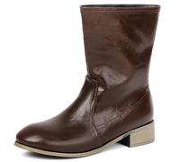 Lroey Reoly Damen Mitte Blockabsatz Stiefeletten Runde Zehen Daily Dx1008 Dark-Braun Gr 42 EU