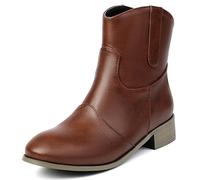 Lroey Reoly Damen Mitte Blockabsatz Stiefeletten Runde Zehen Daily Dx1011 Dark-Braun Gr 34 EU