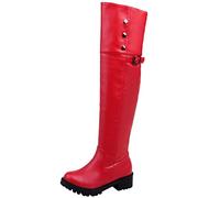 Lroey Reoly Damen Overknee Stiefel mit Blockabsatz, Reitstiefel Leisure Zip Overknees Mitte Absatz Runde Zehen Flache 341 Rot/Dl Gr 48 EU