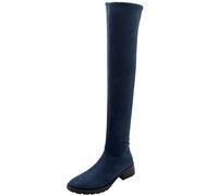 Lroey Reoly Damen Overknee Stiefel mit Blockabsatz, Stretch Stiefel Mitte Absatz Runde Zehen Overknees Stiefel Ohne Verschluss 033 Blau-Rl Gr 39 EU