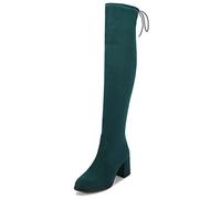 Lroey Reoly Damen Overknee Stiefel mit Blockabsatz, Stretch Stiefel Simple Zip Overknees Stiefel Höhe Ferse Almond Toe 359 Grün Gr 42 EU