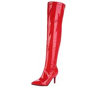Lroey Reoly Damen Stiletto Overknee Stiefel, Partystiefel Höhe Ferse Pointed Toe Feste Stiefel Zip 061 Rot Gr 44 EU