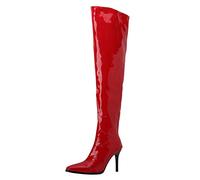 Lroey Reoly Damen Stiletto Overknee Stiefel, Partystiefel Mode Zip Overknees Stiefel Höhe Ferse Pointed Toe Winterstiefel 340 Rot Gr 43 EU