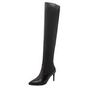 Lroey Reoly Damen Stiletto Overknee Stiefel, Partystiefel Simple Zip Overknees Stiefel Höhe Ferse Pointed Toe Stiefel 327 Schwarz Gr 38 EU