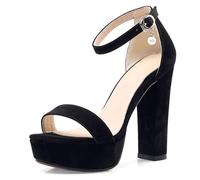 Lroey Reoly Damensandalen, Offene High-Heel-Sandalen Schnalle Kleid Sandale Blockabsatz Sandalen Knöchelriemchen mit Plateau, 13034Lbd Schwarz Gr 43 EU