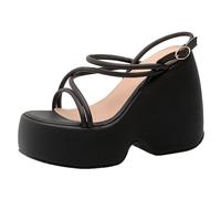 Lroey Reoly Damensandalen, Partyschuhe mit Offenem Zehenbereich und Hohem Absatz Schnalle Keilabsatz Sandalen Slingback mit Plateau, 3108Ikl Schwarz Gr 43 EU