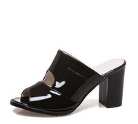 Lroey Reoly Pantoletten Für Damen, Peeptoe-Sandalen mit Hohem Absatz Ohne Verschluss Blockabsatz Mule, 4987Pso Schwarz Gr 32 EU