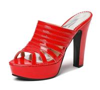 Lroey Reoly Pantoletten Für Damen, Peeptoe-Sandalen mit Hohem Absatz Ohne Verschluss Blockabsatz Mule mit Plateau Sommer Sandale, 9055Hvx Rot Gr 49 EU
