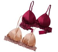 LRSSMB 100% Seide Damen BH Aus Glattem Satin Triangel-Bralette Doppelseitige Maulbeerseide-BHs For Damen Kabellose Alltagsoberteile(Red Brown,L)