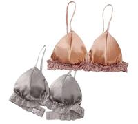 LRSSMB 100% Seide Damen BH Aus Glattem Satin Triangel-Bralette Doppelseitige Maulbeerseide-BHs For Damen Kabellose Alltagsoberteile(Brown Gray,XXL)