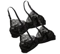 LRSSMB 2025 Glatte Maulbeerseide Sexy Spitze Bh Satin Seide Drahtlose Bhs For Frauen Damen Täglichen Dreieck Bralette Tops(Black,M)