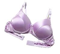 LRSSMB 2025 Glatte Satin Seide Bh Doppelseitige Maulbeerseide Push-Up Unterstützung Drahtlose Bhs For Frauen Damen Täglichen Bralette BH(Purple,S)