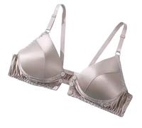 LRSSMB 2025 Vorne Schließen Glatte Satin Seide Bh For Frauen Doppelseitige Maulbeerseide Push-Up Unterstützung Drahtlose Bhs Bralette BH(Gray,XL)