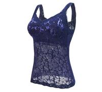 LRSSMB Damen Camisole Tops Unterhemden Mit Brustpolster Shapewear Tank Tops Wireless Body Bottom Casual Yoga Sport Weste Mastektomie-BH(Blue,XL)