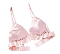 LRSSMB Doppelseitiger Seiden-BH, Glatter Satin-BH Aus Maulbeerseide For Damen Kabellose BHs Triangel-Bralette-Oberteile Täglich Ungepolsterte Körbchen(Pink,XXL)
