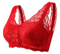 LRSSMB Sexy Spitzen Mastektomie Gepolsterter BH Mit Taschen Nach Der Operation Kabelloses Bralette BHs For Brustprothesen-Formen Schlaf-BH(Red,3XL)