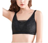 LRSSMB Spitzen-Mastektomie-BH Mit Taschen For Brustprothesen Nach Operationen Kabelloser Doppelt Stützender Bralette For Damen In Übergröße(Black,L)