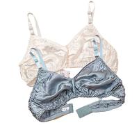 LRSSMB Ultradünne Natürliche Seide 2 Stück Glatter Doppelseitiger Maulbeerseiden BH Weicher Kabelloser Täglicher Bralette-Stütz-BH For Frauen(White Gray,XL)